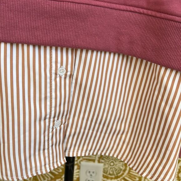 Anthropologie Maeve Puff Sleeve Twofer Layered Tunic Sweatshirt Pink Combo Sz S - Picture 8 of 12